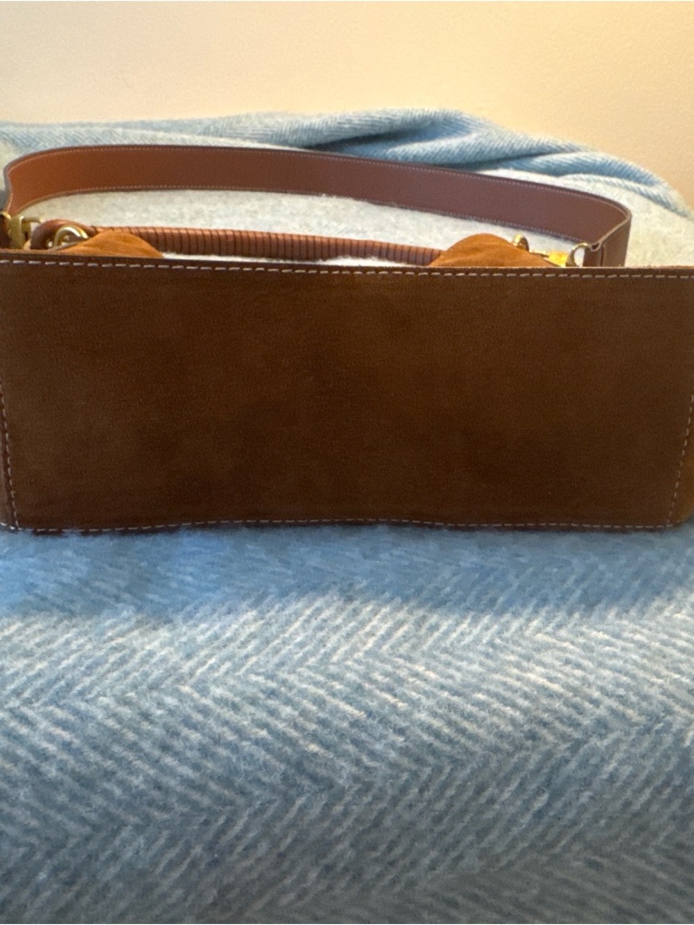 STAUD Mel Bag Cognac Suede Shoulder Bag with Wrapped Handle - Picture 3 of 5